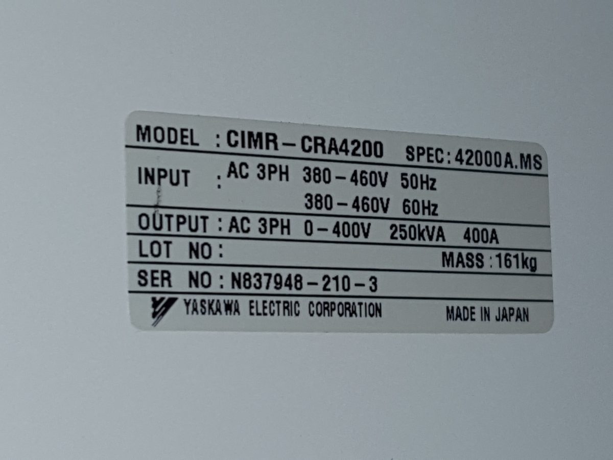 Yaskawa / VARISPPED 686CR5 Inverter CIMR-CRA4200 400V 200kW 画像4